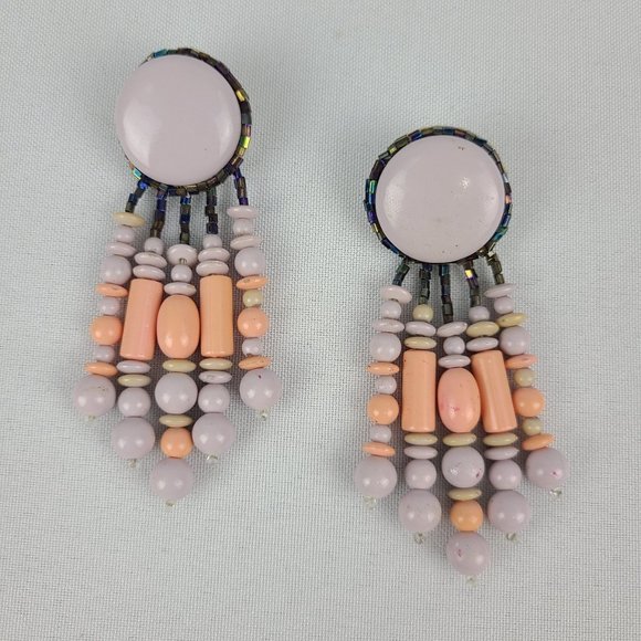 Vintage Jewelry - Vintage Lavender & Peach Statement Earrings